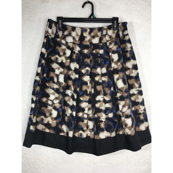 Dana Buchman‎ Skirt Womens 8 100% Silk Abstract Blue & Brown Print - Picture 1 of 8